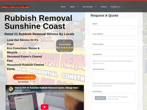 Mango Rubbish Removal website before the redesign